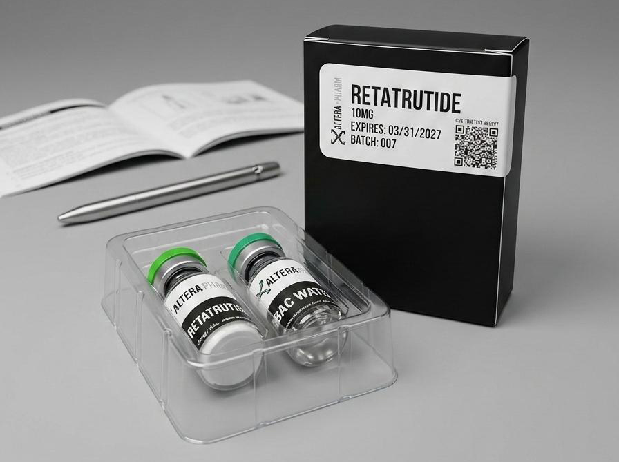 AlteraPharma Retatrutide 10 mg research vial with bacteriostatic water